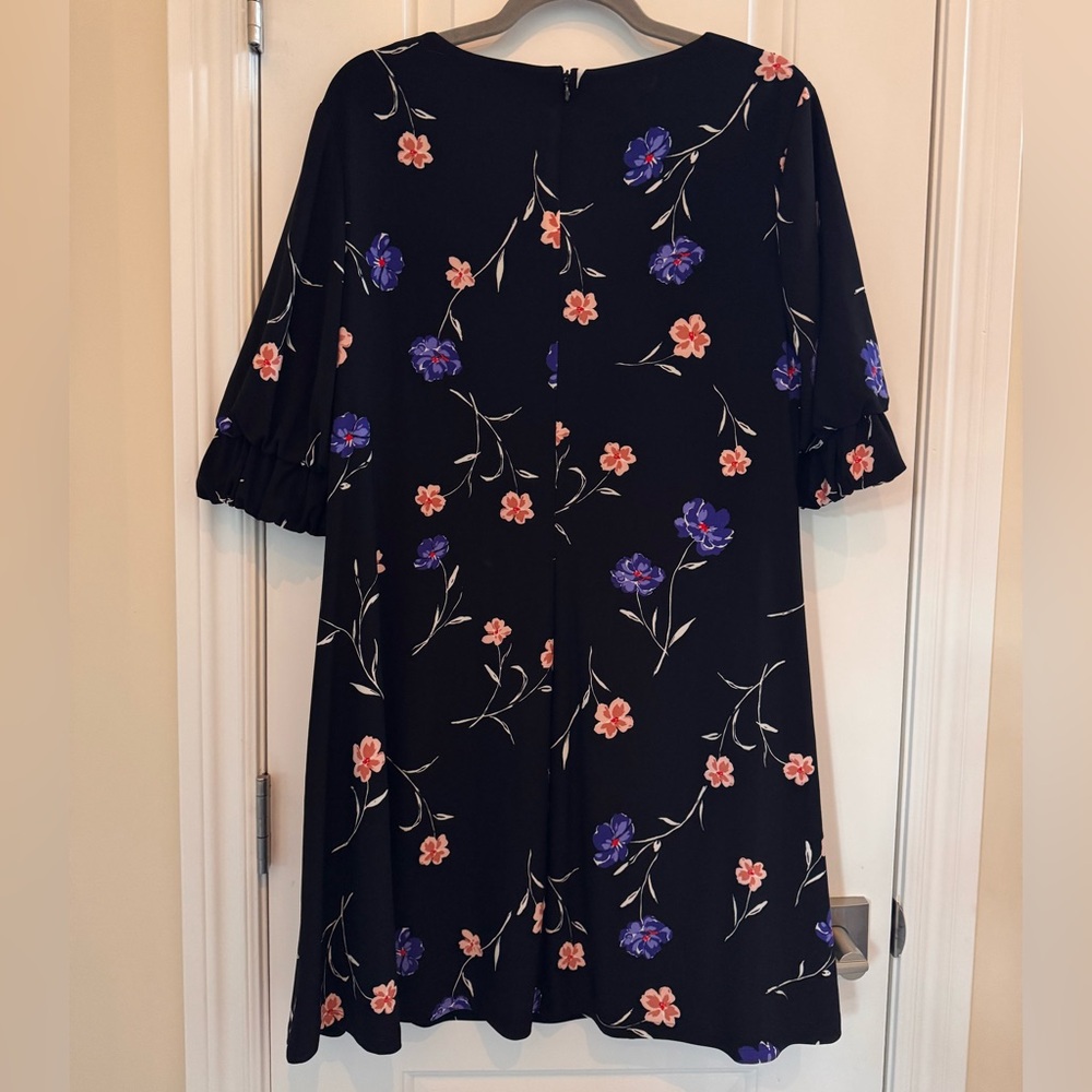 Lauren Ralph Lauren Dark Floral Shift Dress 14P 3/4 Ruffle Sleeve Modest Party - Picture 6 of 12
